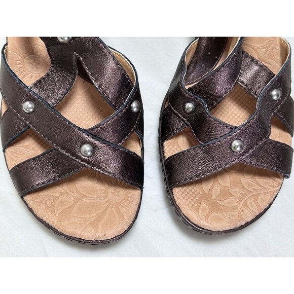 Born Women's Leather Studded Ankle Strap Wedge Sandals in Brown - Sz 9 (40.5) - Picture 7 of 10